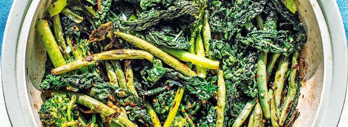 Garlicky Charred Greens with Whole Wheat Penne