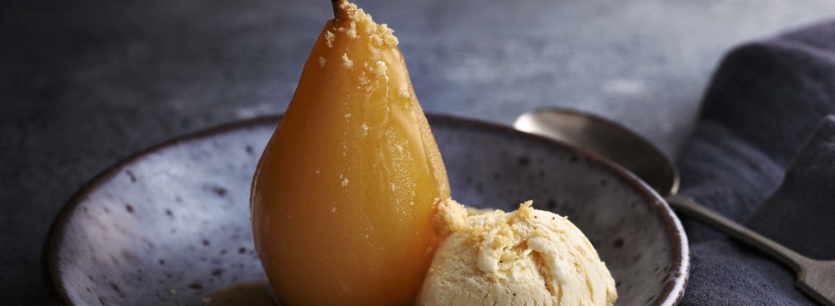 Poached Pears with Cream