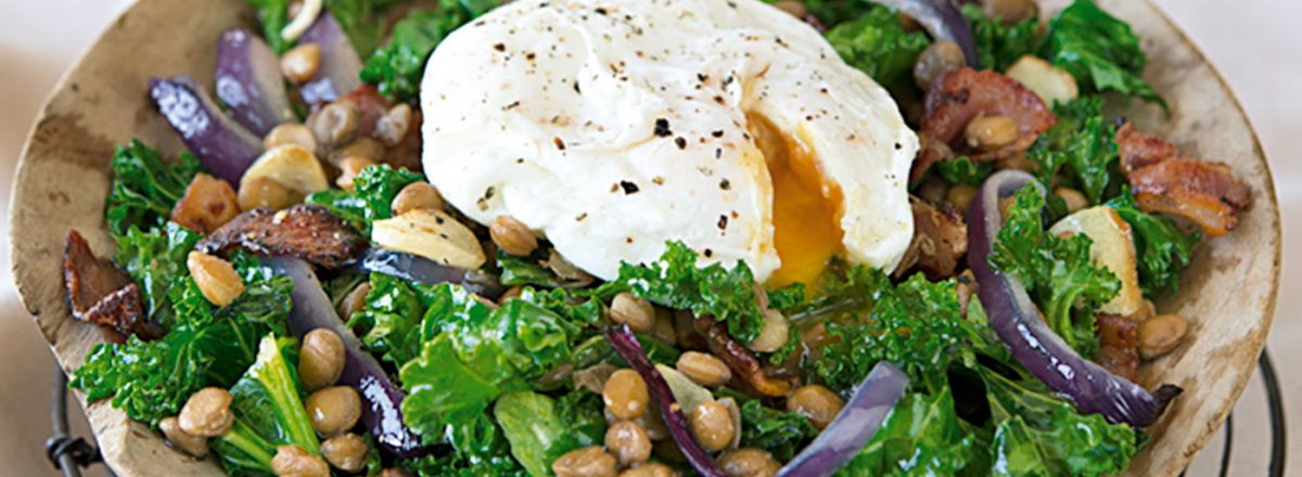 Lentils and Kale with Hard-Boiled Eggs