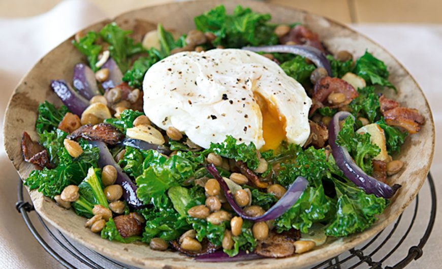 Lentils and Kale with Hard-Boiled Eggs